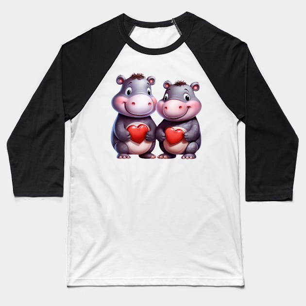 Valentine Hippo Couple Baseball T-Shirt by Chromatic Fusion Studio